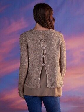 Sioni Studio Metallic Taupe Knit Pullover